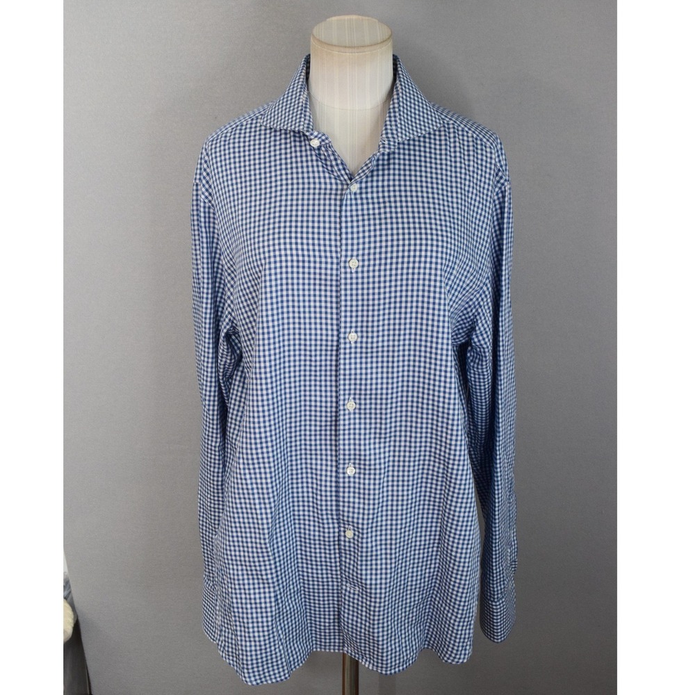 Stenströms Button Down Shirt 16.5 42 Blue Gingham Mens Dress Shirt